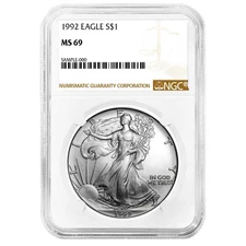 1992 $1 American Silver Eagle NGC MS69 Brown Label
