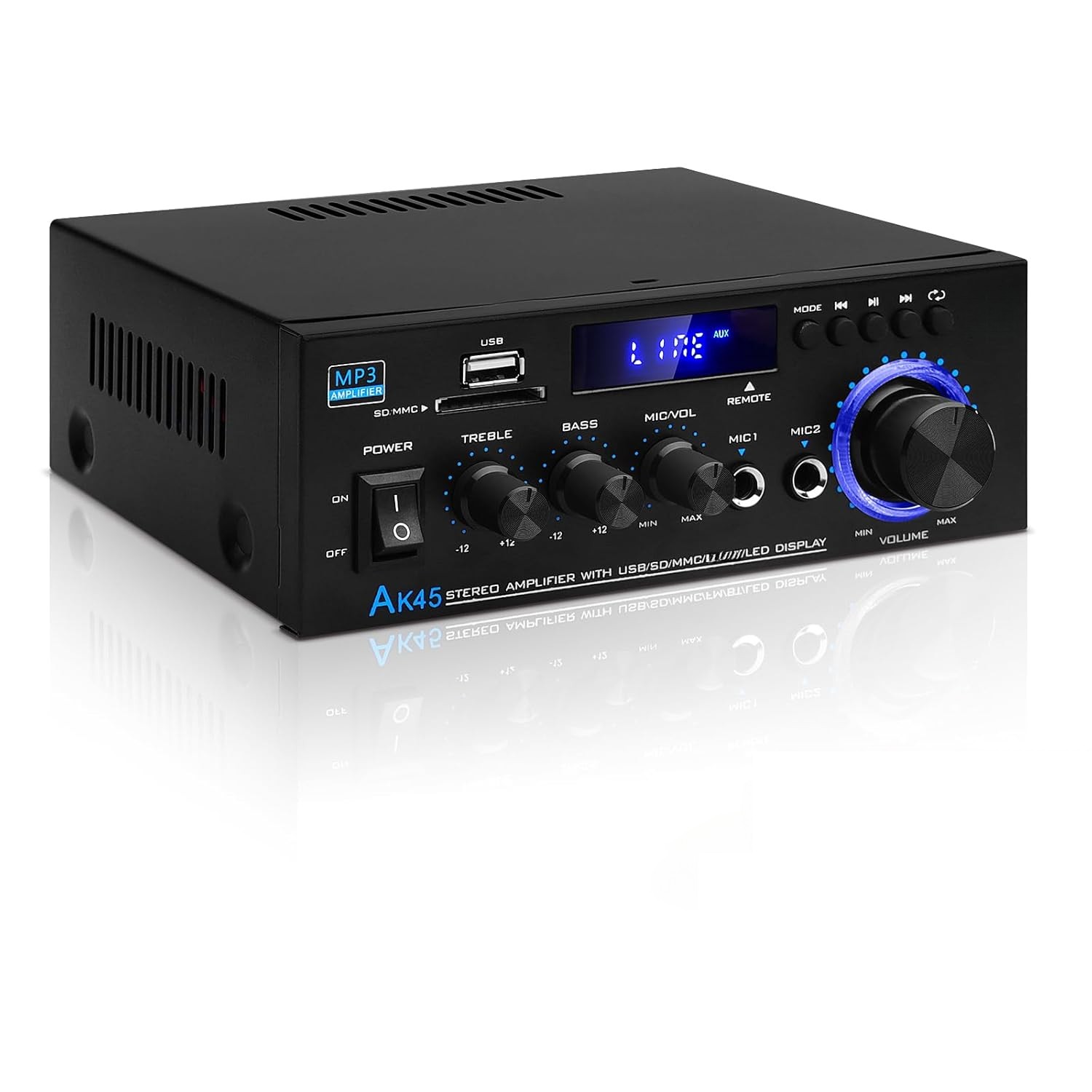 Bluetooth 5.0 Stereo Amplifier Home Audio Max 300Wx2 Power Stereo Receiver AK45