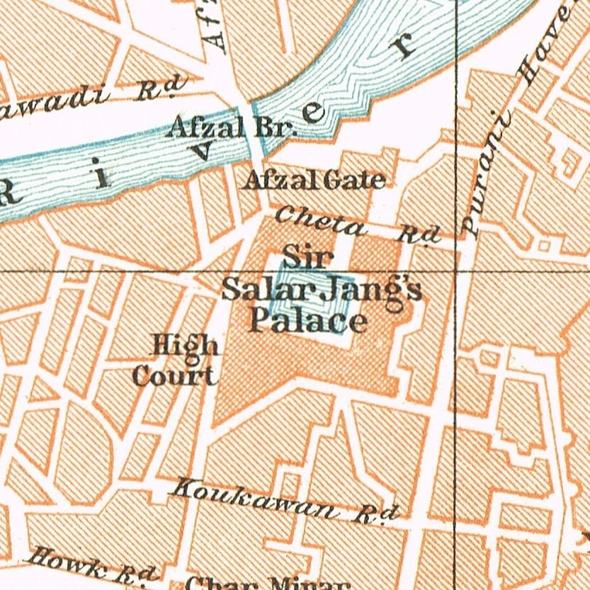 Hyderabad Haidarābād 1914 INDIA MAPA ORIGINAL ANTIGUO PLANO DE LA CIUDAD TELLANGANA Foto 2 de 4