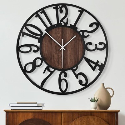 Maxstar Large Round Wall Clock for Living Room Decor Battery Operated Non Tic...