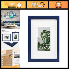Solid Wood 8x10 Picture Frame, Plexiglass Cover, Tabletop  Wall Mount, Navy Blu