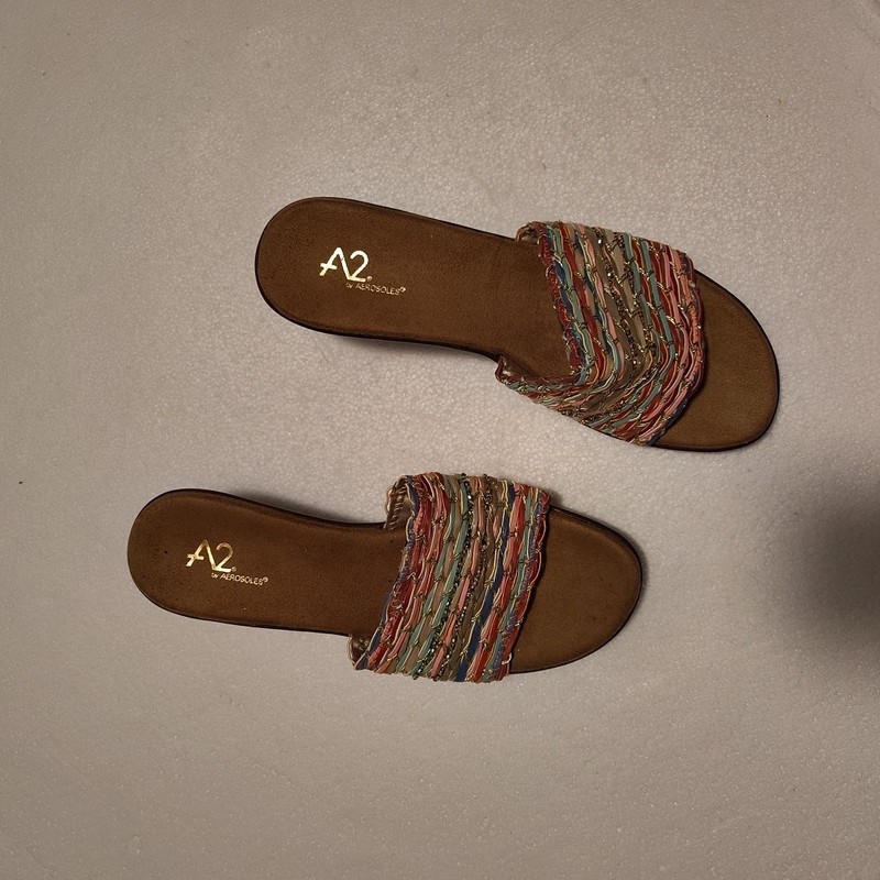 A2 by Aerosoles Say Yes Wedge Slide Sandals Multi-Color Fabric Women’s 9.5