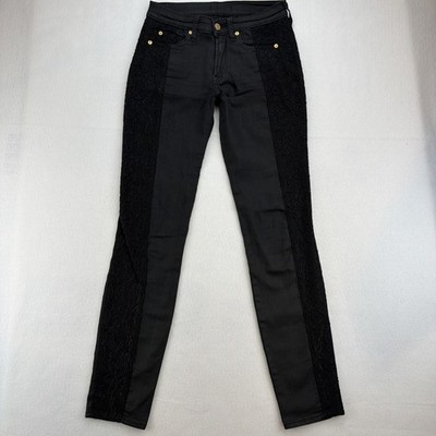 7 For All Mankind Jeans Skinny Women's Black Floral Lace Size 27 Made In USA