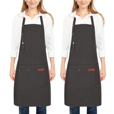 2 Pack Kitchen Cooking Aprons, Adjustable Bib Soft Chef Apron with 2 Pockets ...