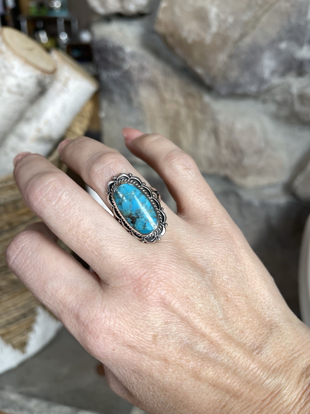 Sterling Silver Large Turquoise Statement Ring Si… - image 3