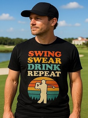 Golf Swing Swear Repeat Drinking Playing Funny Tee Shirt Graphic Sport T Shirt