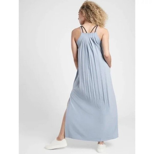 Athleta Hayes Pleated Maxi Dress in Blue Star Size XS Sleeveless Stretch - Picture 2 of 13