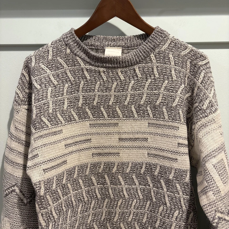 Vintage Generra Sweater 80s 90s Textured Knit Ramie Cotton Gray Cream Hong Kong - Image 3 of 4