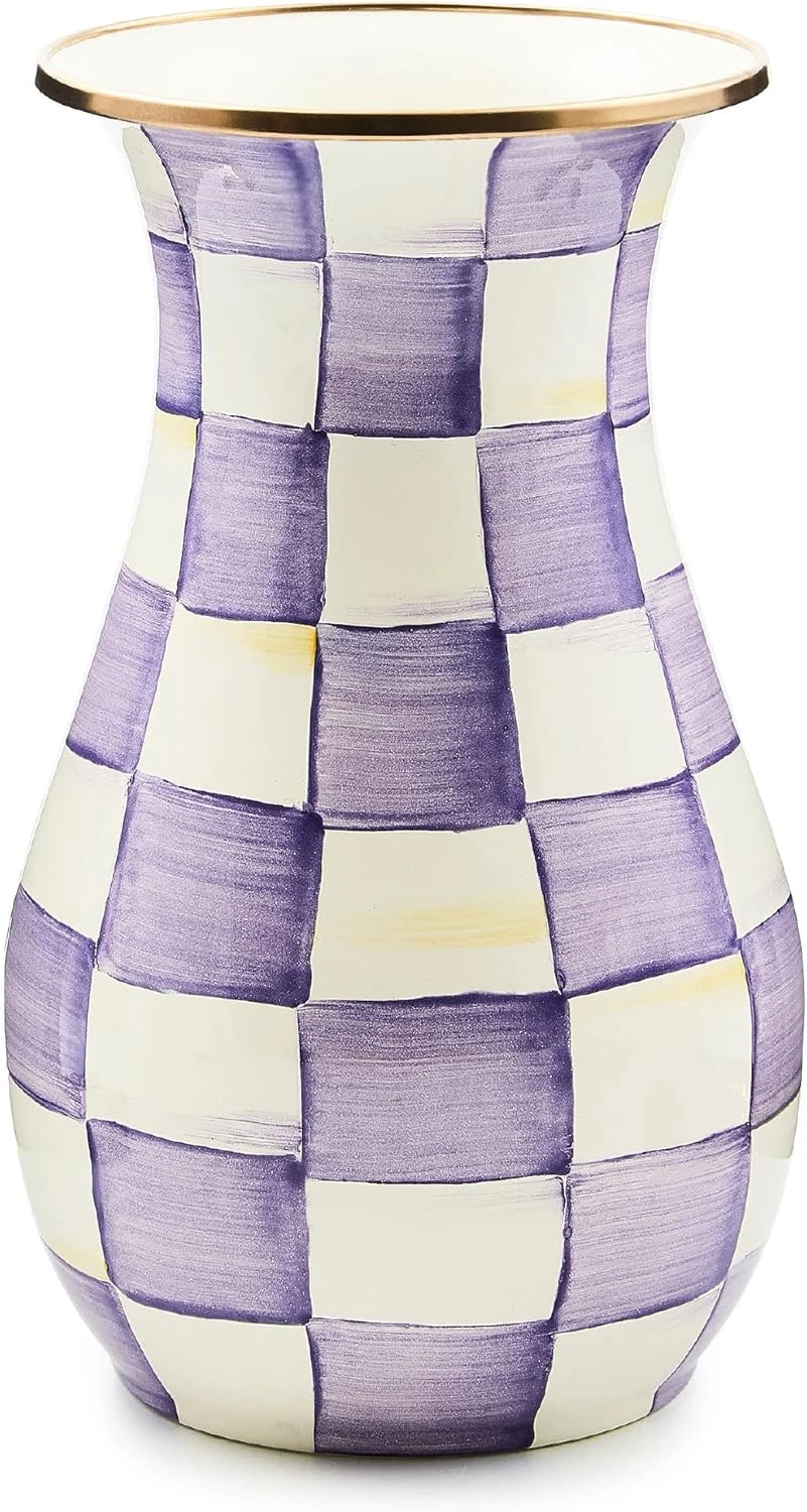Tall Purple-White Enamel Vase - Unique Living Room Flower Decor