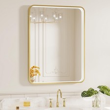 Twalsu LED Bathroom Mirror with Lights, 24x32 Inch Gold Metal Framed LED Mirr...