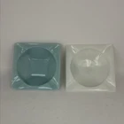 2 Vintage FIRE KING Anchor Hocking Square Glass Ashtrays 1 Blue 1 White