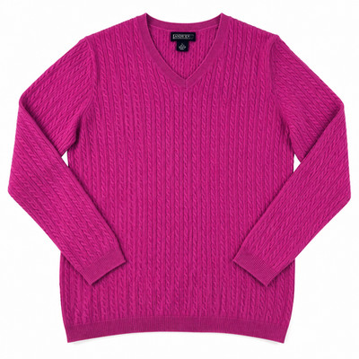 Lands End Damen Kaschmir Zopfmuster V-Ausschnitt Pullover rosa L 14 16 Luxus weicher Strick