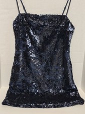 Lulus Womens Navy Blue Sleeveless Spaghetti Strap Sequin Mini Dress Size Large