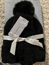 MADDEN GIRL WOMENS WINTER POM POM BEANIE HAT  GLOVES SET O/S BLACK