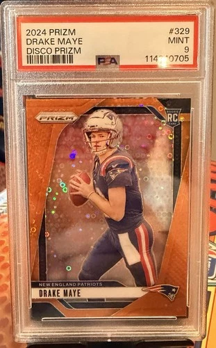 2024 Panini Prizm - Rookies Drake Maye #329 Orange Disco Prizm (RC) PSA 9 MINT