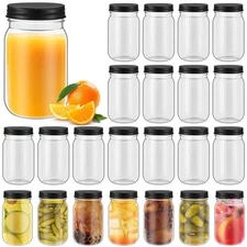 24 Pieces 16 oz Clear Plastic Mason Jars with Lids Refillable Mason Cocktail ...