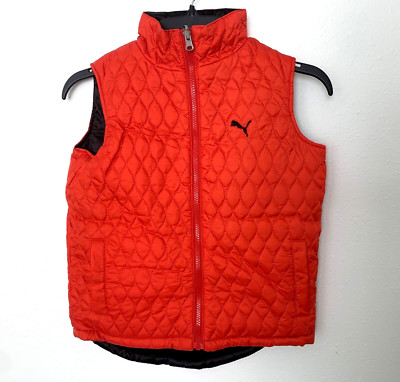 Puma Quilted Puffer Vest Girls Size M 10-12 Reversible Red & Black Full Zip