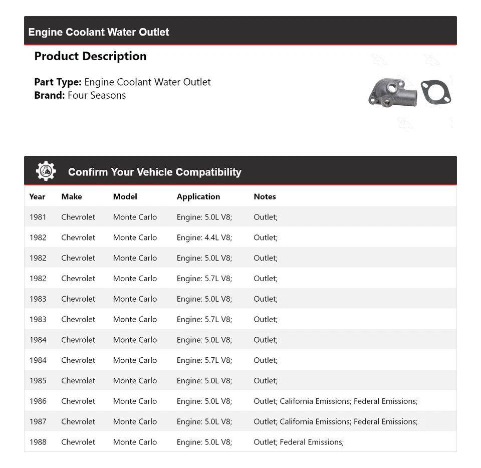 Salida de agua refrigerante motor Chevrolet Monte Carlo 1981-1988 4 estaciones 1982 Foto 2 de 4