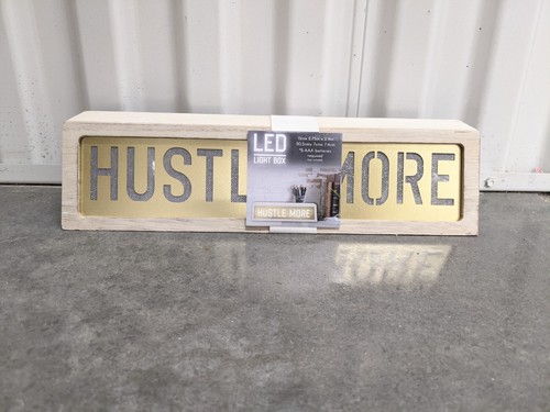 LED Light Box Wooden Sign Hustle More 12in X 2.75In X 2.9In Battery Operated - Picture 1 of 4