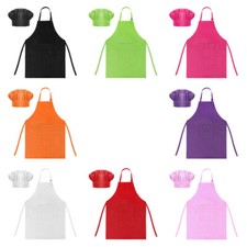 Cotton Canvas Kids Cooking Aprons and Chef Hat Set,For Painting Gardening S-XXL