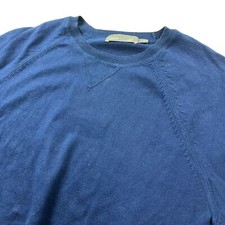 Vince Men's 100 Cotton Round Neck Pullover Sweater Blue   Small