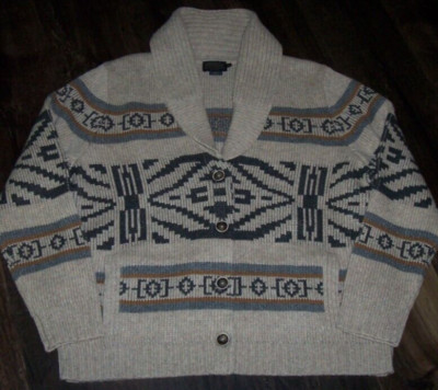 NWT Pendleton TAN/GRAY/GOLD WESTWARD Button Cardigan Sweater Women's XL Pocket