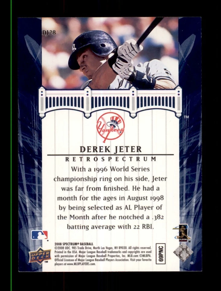 2008 UPPER DECK SPECTRUM RETROSPECTRUM #DJ28 DEREK JETER NEW YORK YANKEES HOF - Image 2 of 2