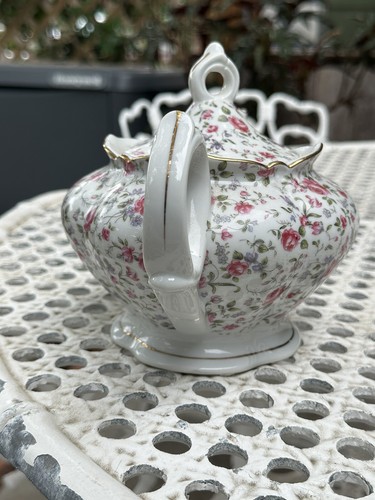 Vintage Lefton China Hand Painted Chintz Teapot Music Box "Tea for 2" Floral - Picture 13 of 16