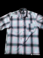 Mens Shekinah Chest Pocket Short Sleeve Button Up Pink Plaid Size XL Made In USA