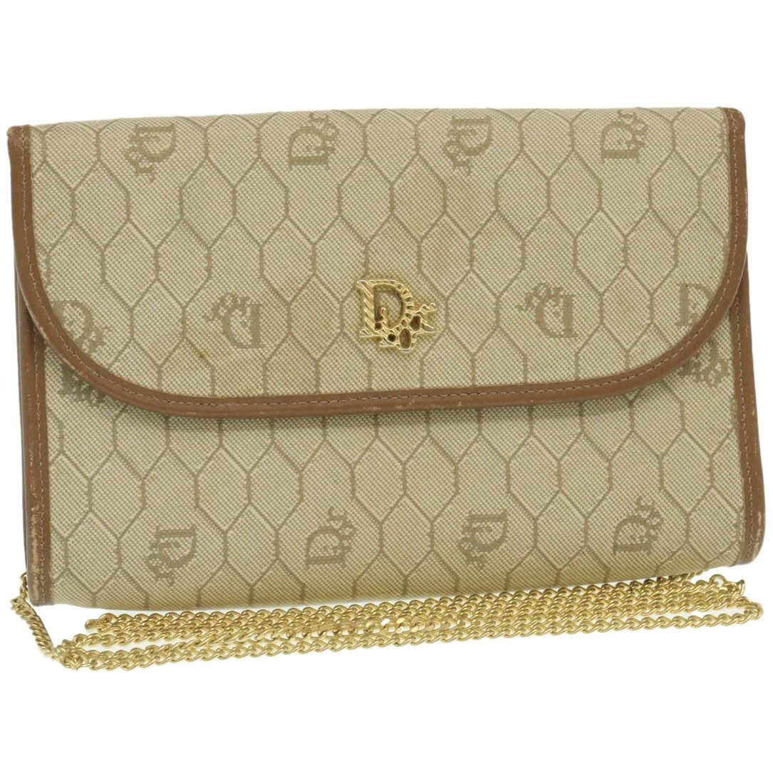 Sac bandoulière chaîne en nid d'abeille Christian Dior toile beige authentique am2250g
