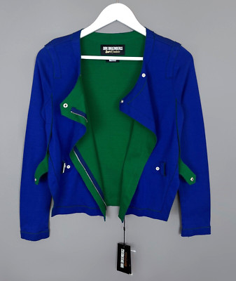 New Women's DIRK BIKKEMBERGS Sport Couture Biker Zipped Jacket Blue Green 40