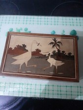Wooden Secret Box With Storks And Lake Scene