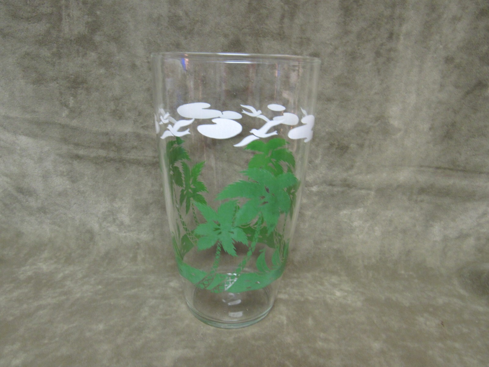 Vintage 1950s Libbey Glass Tall Iced Tea Tumbler with Tropical Mid-Century Scene