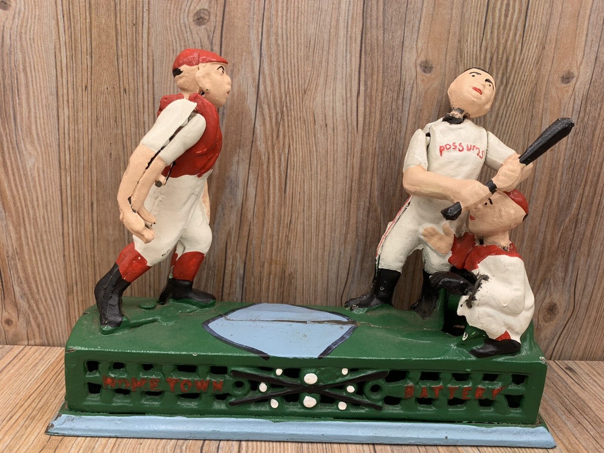 Vintage Cast Iron Baseball Mechanical Coin Bank Please Read