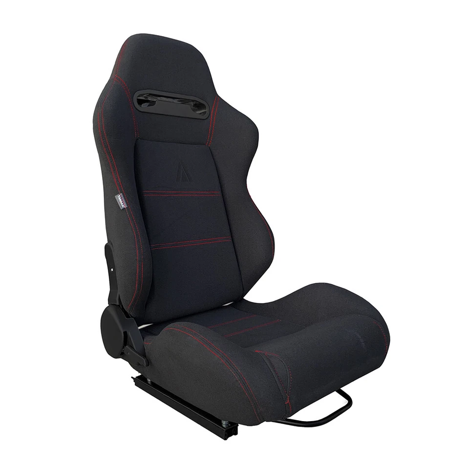 PAR DE ASIENTOS DE CARRERAS RECLINABLES TANAKA TELA NEGRA + PUNTADA ROJA PARA FORD ** Foto 3 de 4