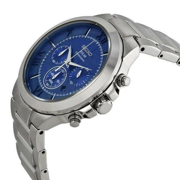 BRAND NEW* Seiko Men's Solar Chronograph Blue Dial Silver Bracelet