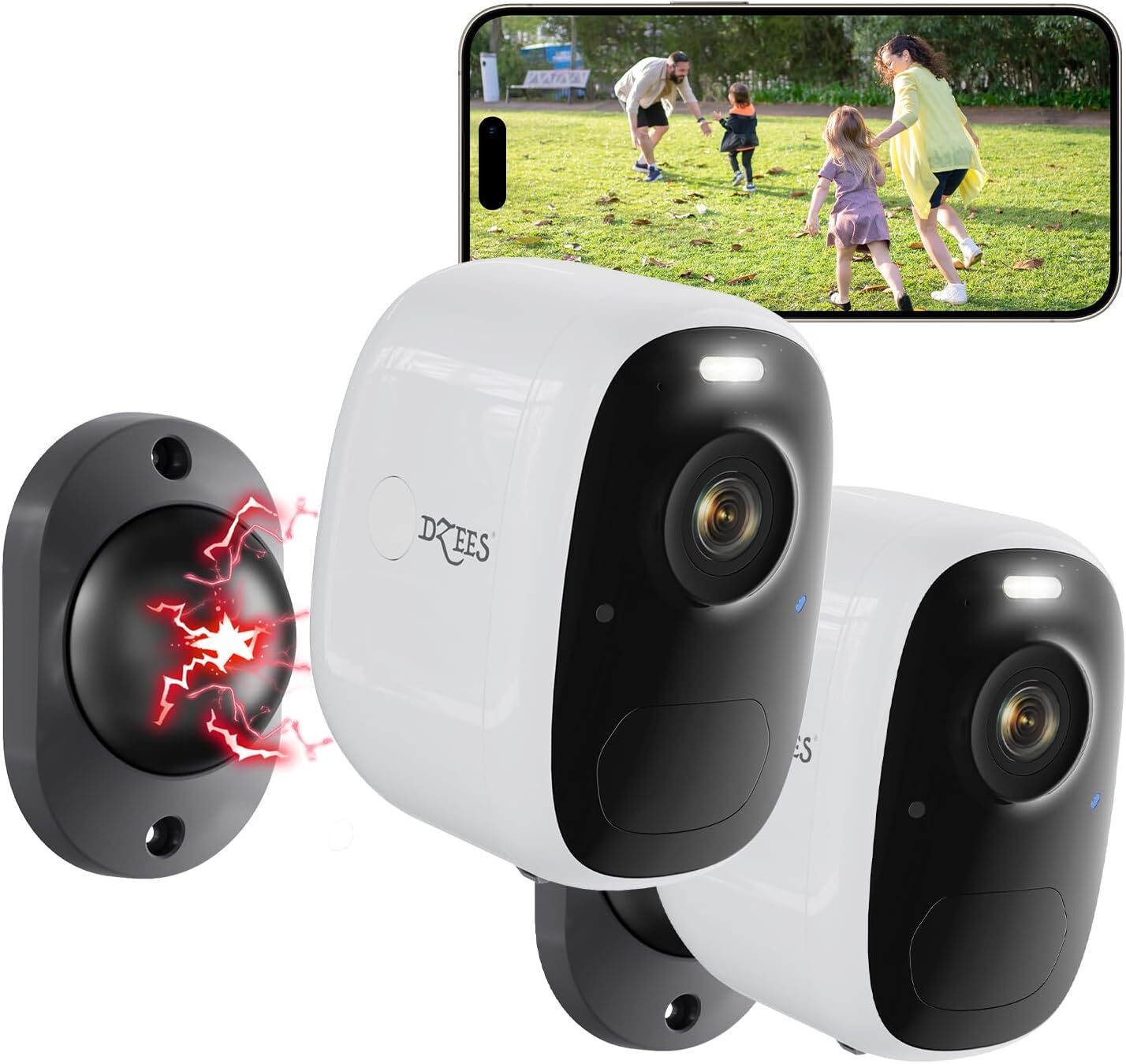 Dzees 4MP Outdoor Wireless Security Camera with Magnetic Mount 2-Pack White  
