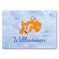 Fuchs Mit Fuchsbaby FußMatte In 35X50 Cm Ohne Rand Mit Schriftzug - Willkommen
