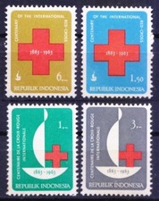 Centenary of International Red Cross, Indonesia 1963 mint uneven gum 4v