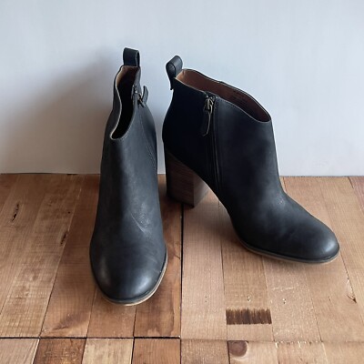 BP Lance Black Distressed Leather Bootie Wood Block Heel Ankle Boots SZ 12 