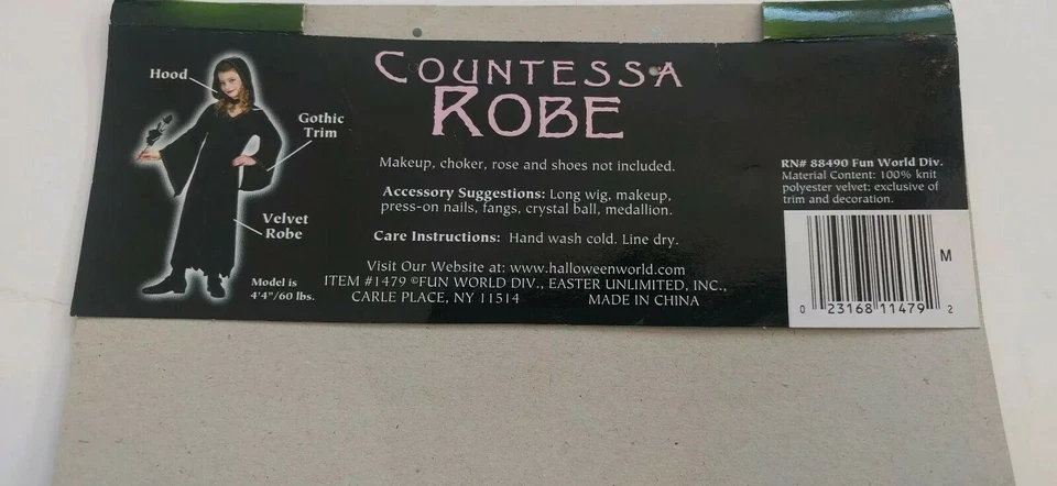 Divertido Mundo Niña Condesa Bata Terciopelo Gótico Halloween Disfraz Negro, Mediano 8-10 Foto 3 de 4