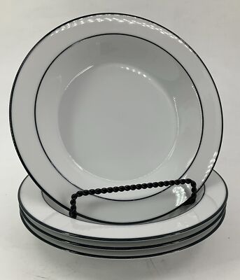 Trend Pacific MESA Navy Black 8'' Rimmed Soup Bowl(s) Set of 4 White Trim Black