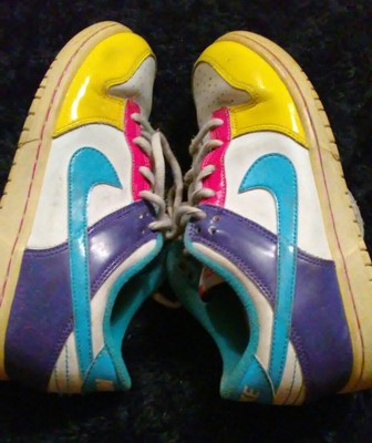 pink blue and yellow nike sneakers