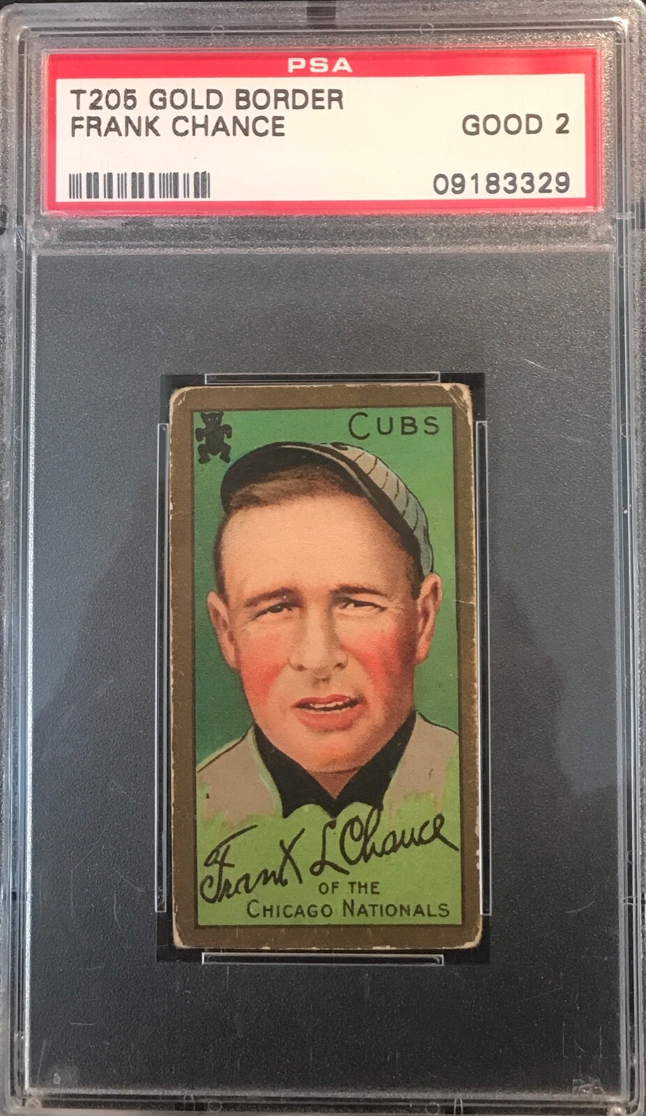 1911 T205 Tobacco Baseball Card FRANK CHANCE HOF Chicago Cubs SOVEREIGN PSA 2