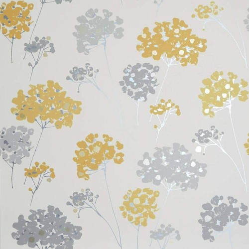 Arthouse Anya Ochre Mustard Yellow Grey Metallic Silver White Floral