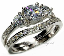 2 CT CZ Engagement Ring  Wedding Band SET Sterling Silver Cubic Zirconia SZ 9