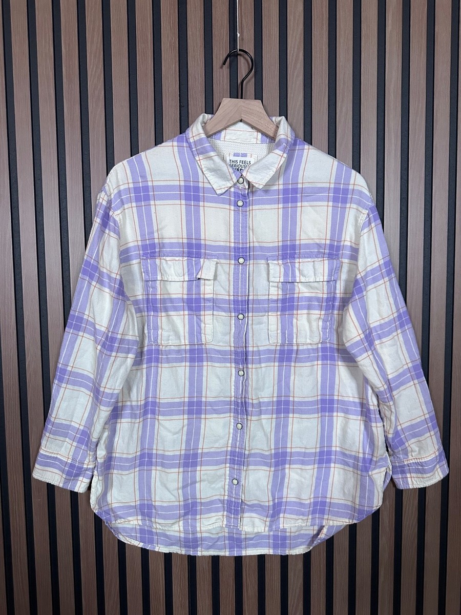American Eagle Shirt Medium Womens Purple Seriously Lived-In Plaid