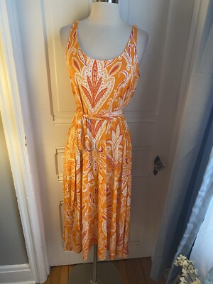 LOFT CORAL COLOR WITH IVORY PATTERNS BELTED FIT & FLARE PULLOVER DRESS-SIZEM! LOFT CORAL COLOR WITH IVORY PATTERNS BELTED FIT & FLARE PULLOVER DRESS-SIZEM!