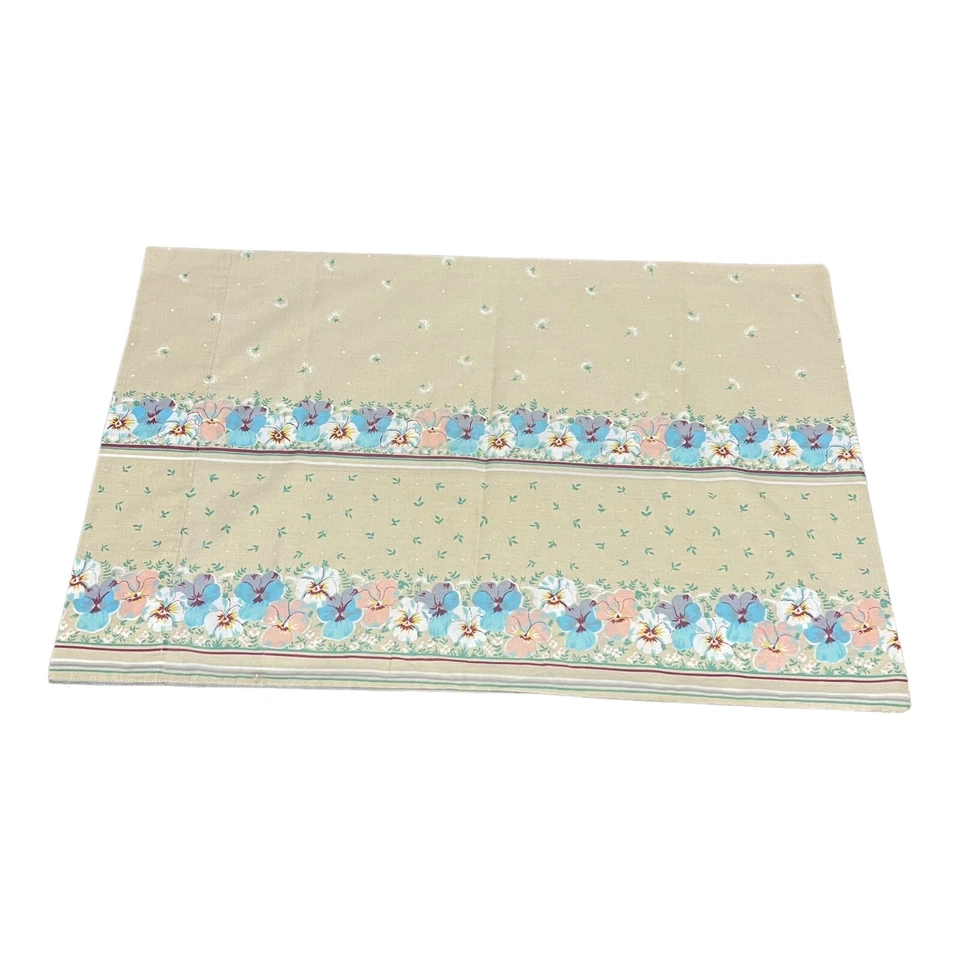 Juego floral tostado pansy vintage de los años 70 dos 2 fundas de almohada sábanas planas ajustables pensamientos Foto 3 de 4