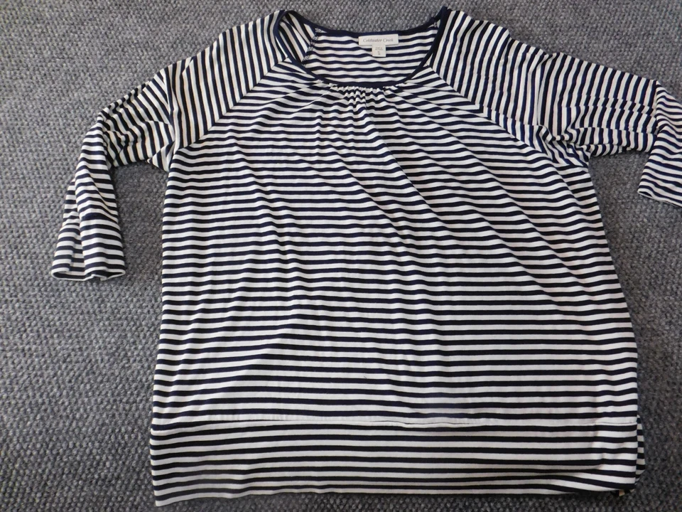 Coldwater Creek 女式衬衫特大号蓝色条纹弹力套头上衣 — 第 3/4 张图片